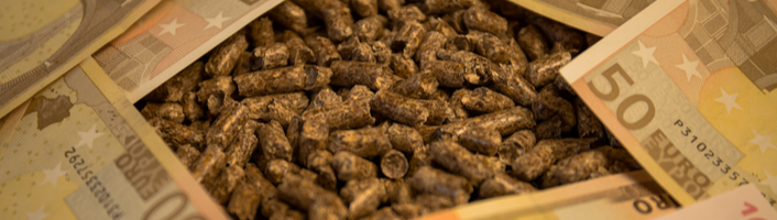 billets d'euros enfouis dans du pellets