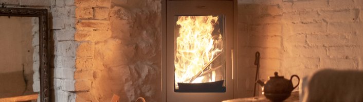 focus sur un insert bois allumé