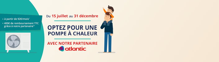 vignette avec écrit Pompe à chaleur hybride fioul avec notre partenaire Atlantic