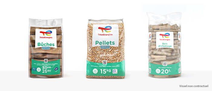 paquets de bûches pellets et bois d'allumages