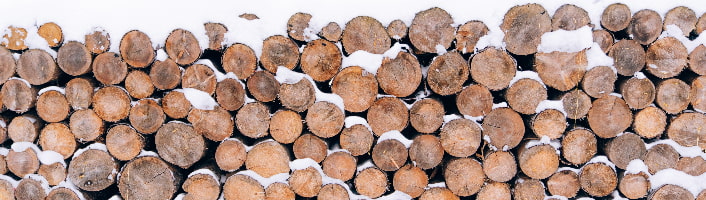 tas de bois enneigés