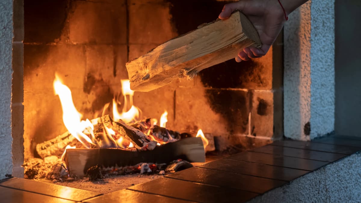 personne alimentant sa cheminée avec du bois