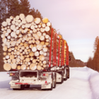 camion transporteur de bois sur route enneigée