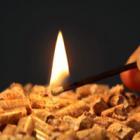 personne brûlant à l'allumette du pellets de bois
