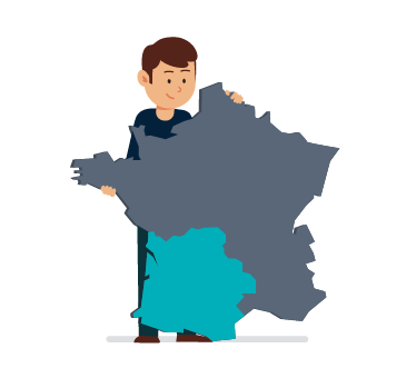 personnage tenant une reproduction de la france