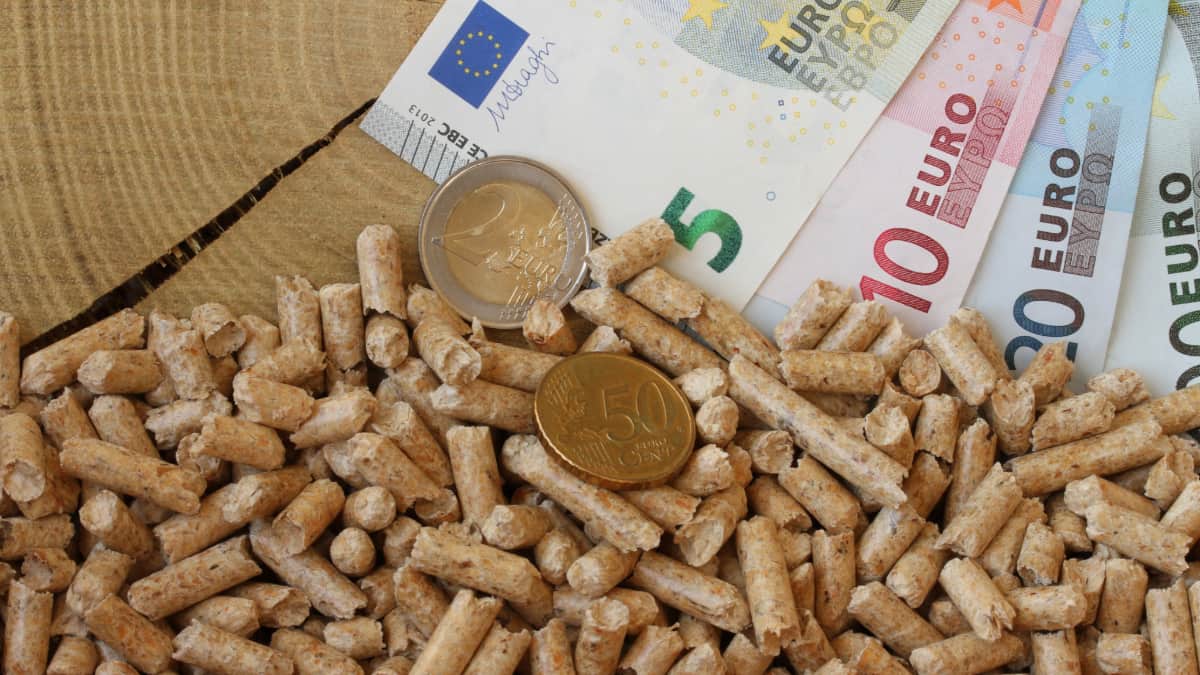 des euros posés sur des pellets de bois
