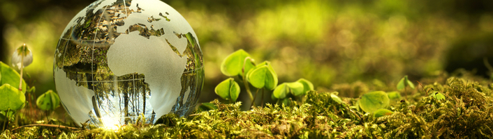 mini globe terrestre en verre posé au sol