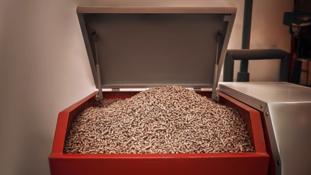 bac d'une chaudière rempli de pellets