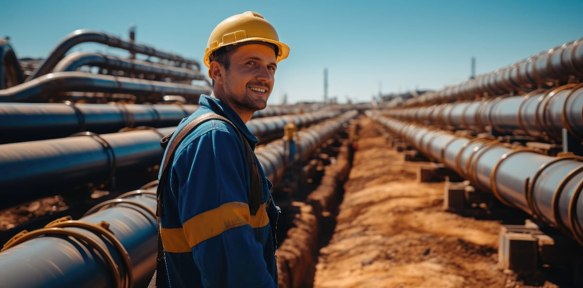 employé prenant la pose devant des pipelines