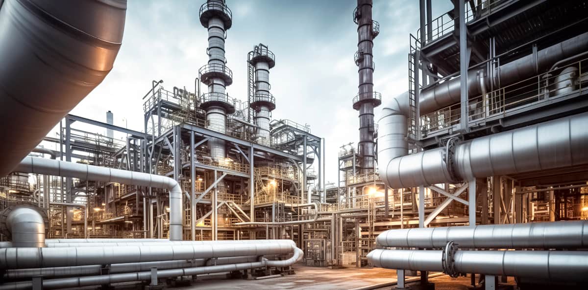 focus dans un centre pétrolier avec ses pipelines
