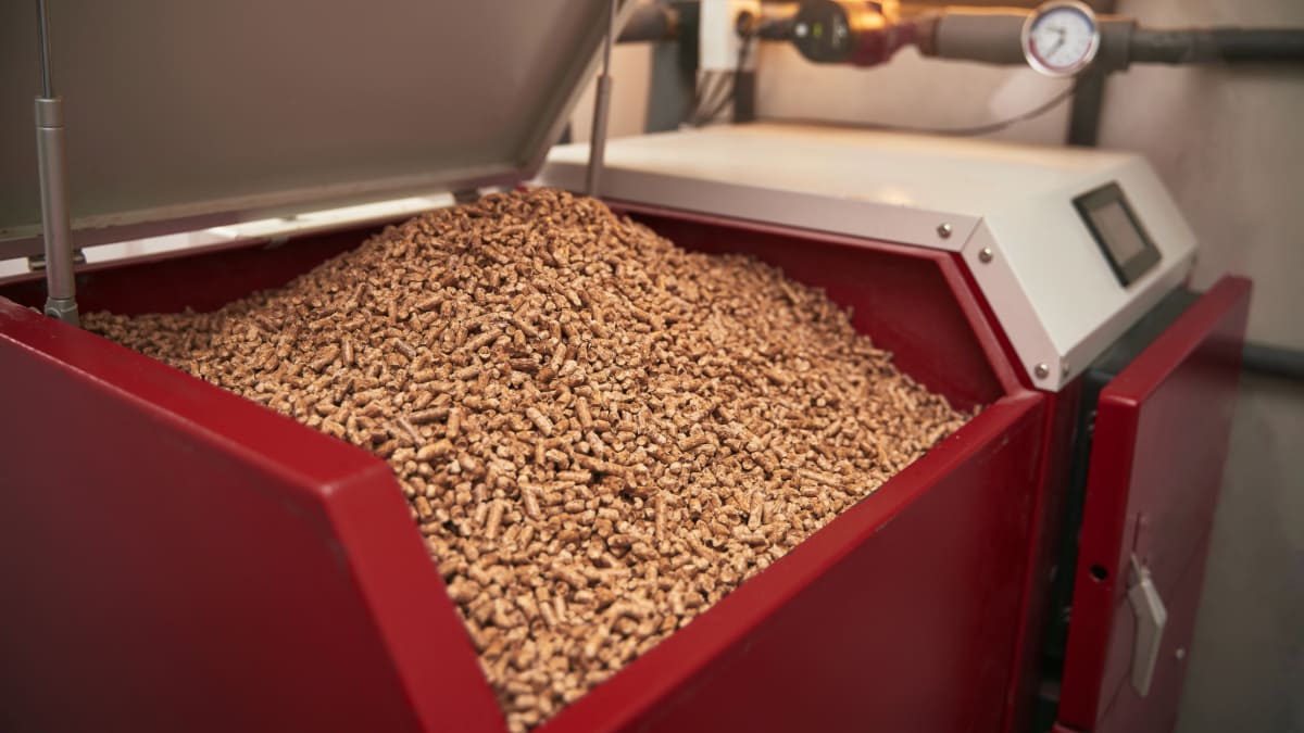 focus sur un bac à pellets de bois 
