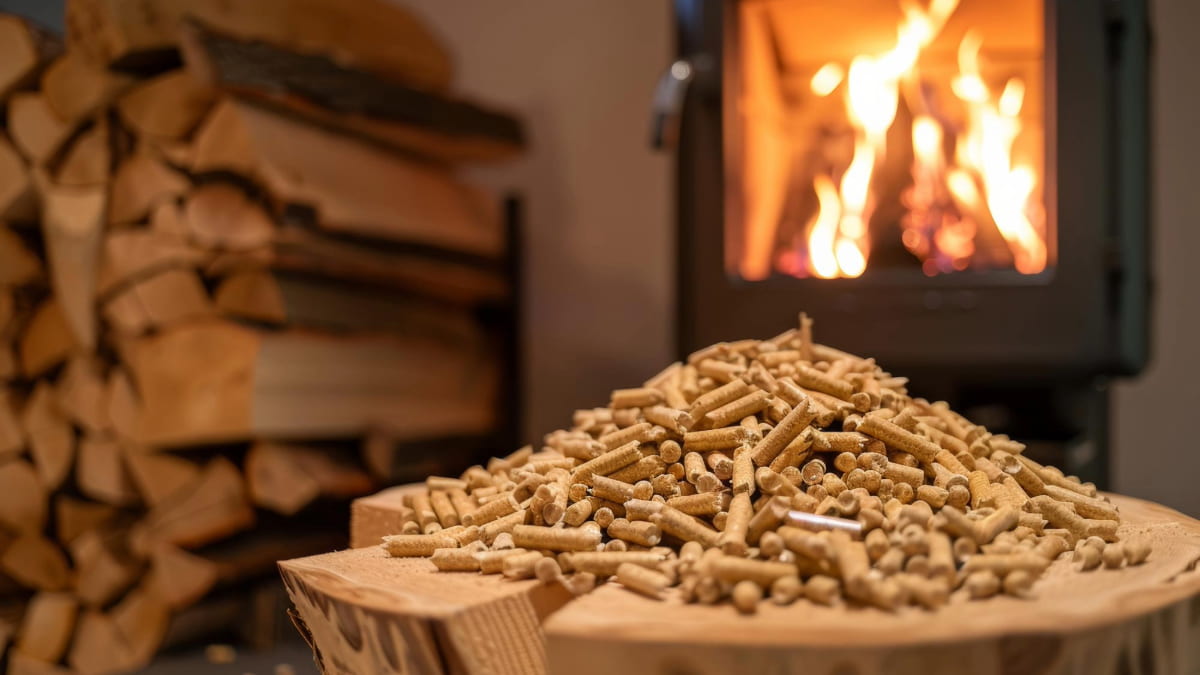 focus d'un tas de granulés de bois