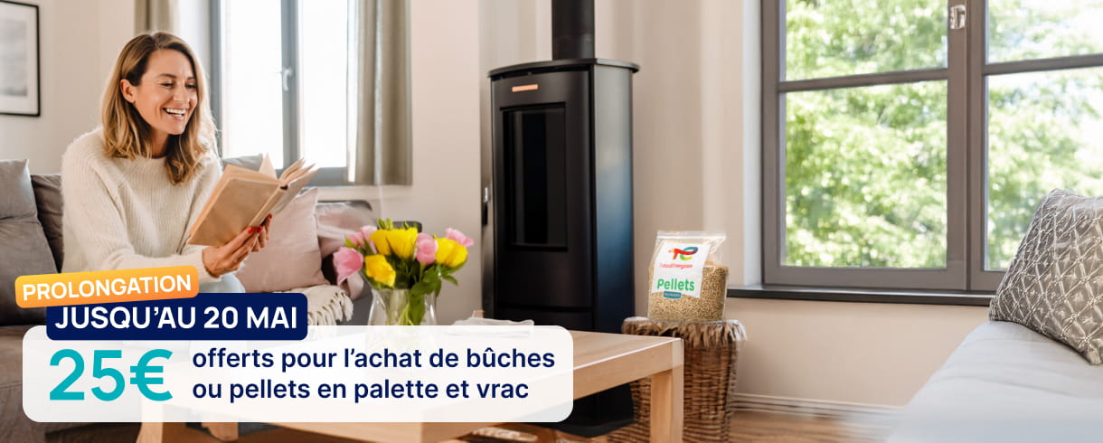 Du 6 au 20 mai, profitez de 25€ de remise sur les pellets et bûches