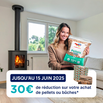Jusqu'au 15 juin, profitez de 30€ de remise sur les pellets et bûches